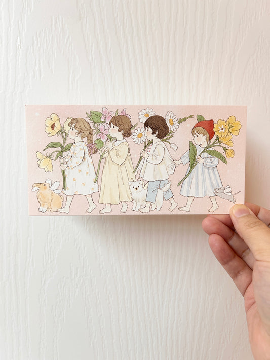 Yoovora Floral Girls Marching Postcard