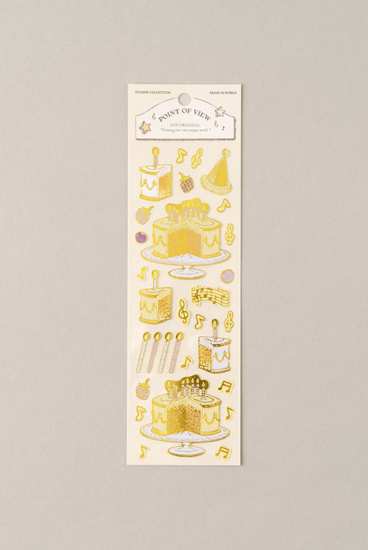 POV Birthday Cake Party Gold Foil Sticker Sheet